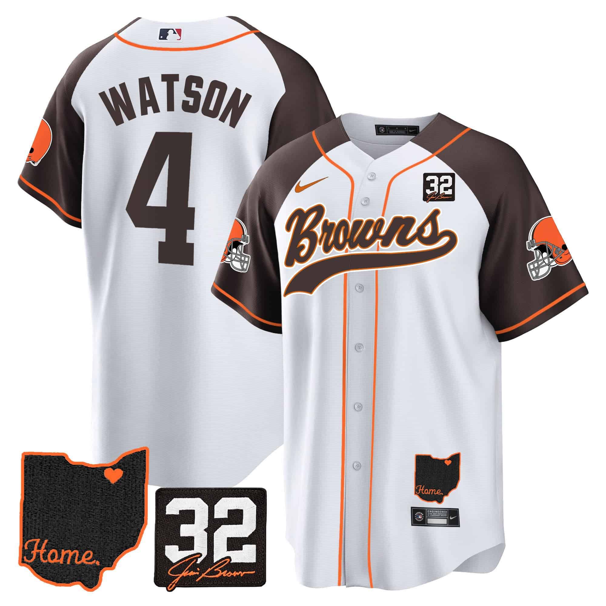 Men Cleveland Browns 4 Watson White Memorial Home Patch Baseball 2024 Nike NFL Jersey style 1